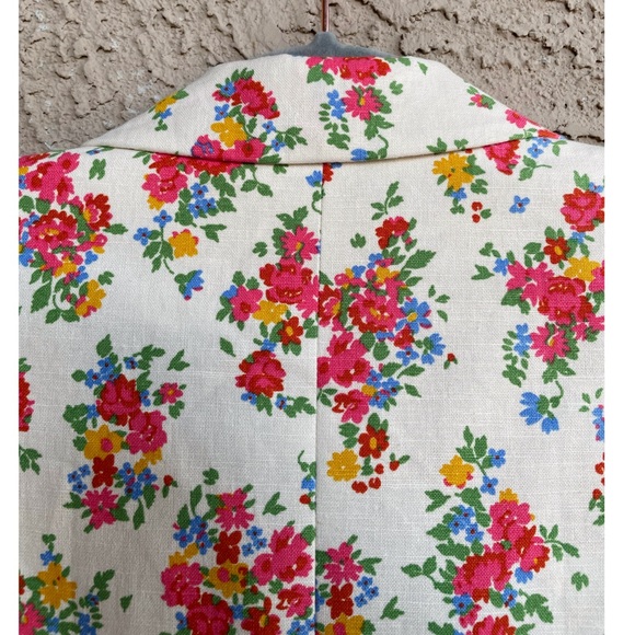 SEZANE White Pink Blue Floral Printed Secret Garden Gracie Linen Blazer Jacket - Picture 11 of 17